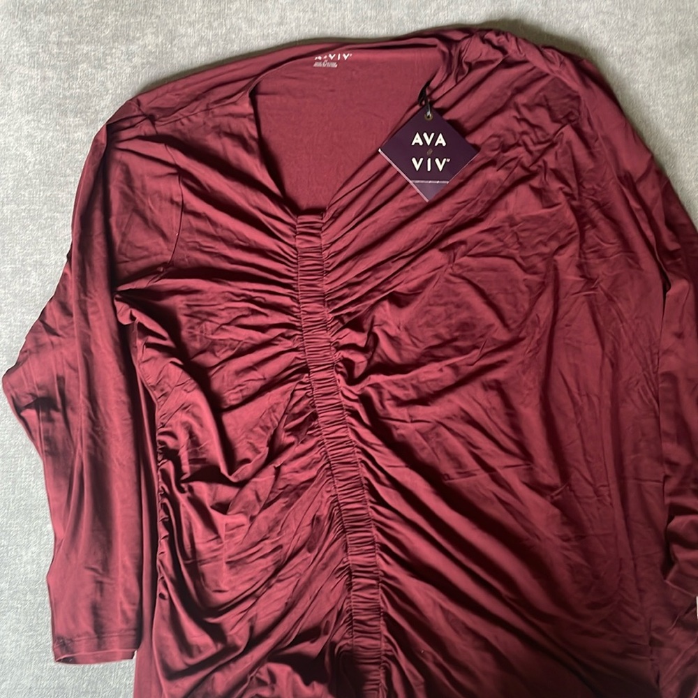 Ava & Viv Long Sleeve Burgundy Ruched Top